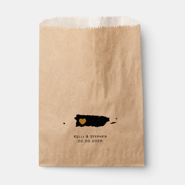 Puerto Rico Wedding Favor Treat Sacks, Gift Bags (Front)