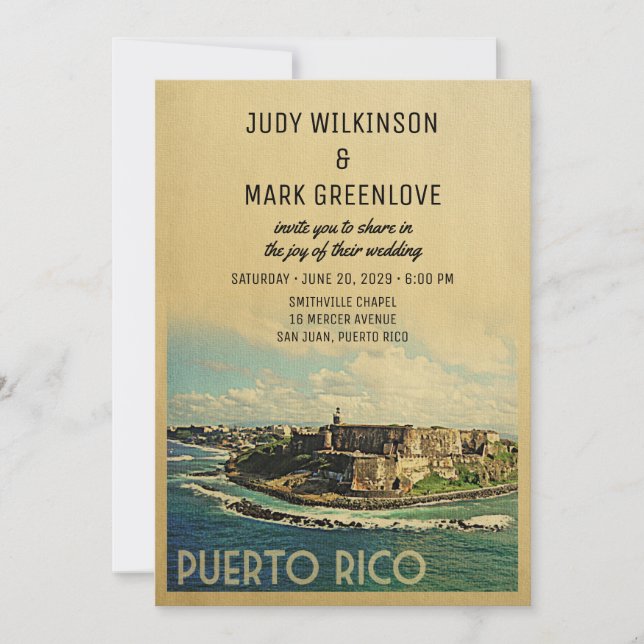 Puerto Rico Wedding Invitation Vintage Mid-Century (Front)