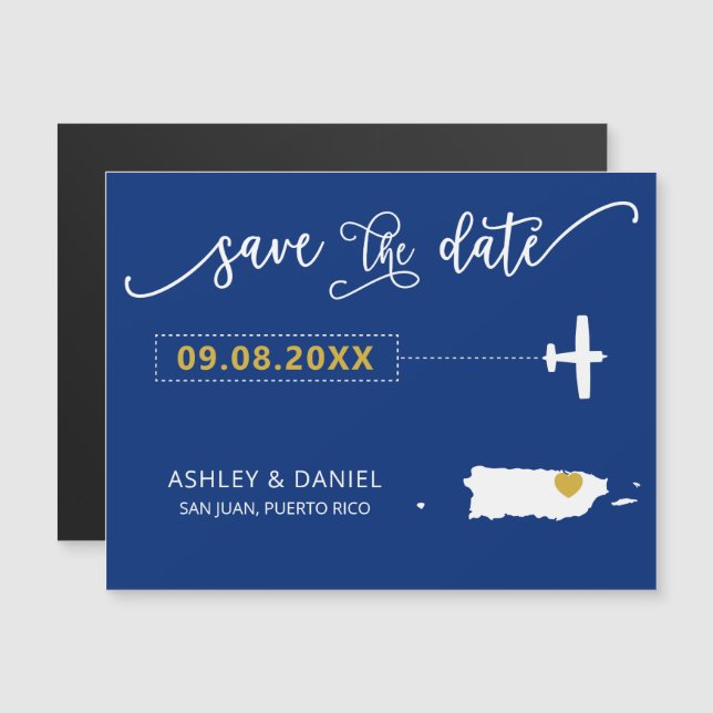 Puerto Rico Wedding Save the Date Card, Map Magnetic Invitation (Front/Back)
