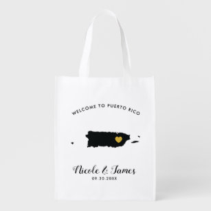 Puerto Rico Wedding Welcome Bag, Black and Gold Grocery Bag