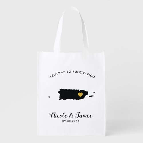 Puerto Rico Wedding Welcome Bag Black and Gold Grocery Bag