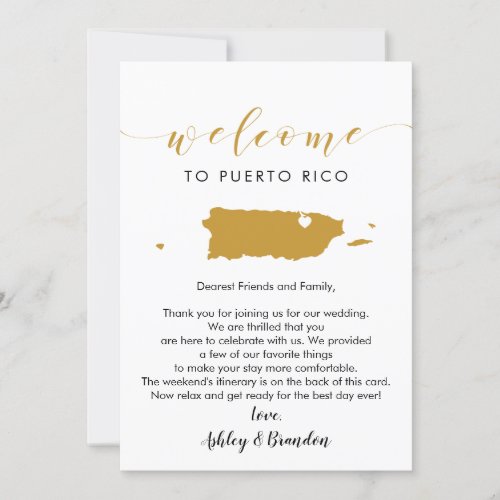 Puerto Rico Wedding Welcome Letter Itinerary