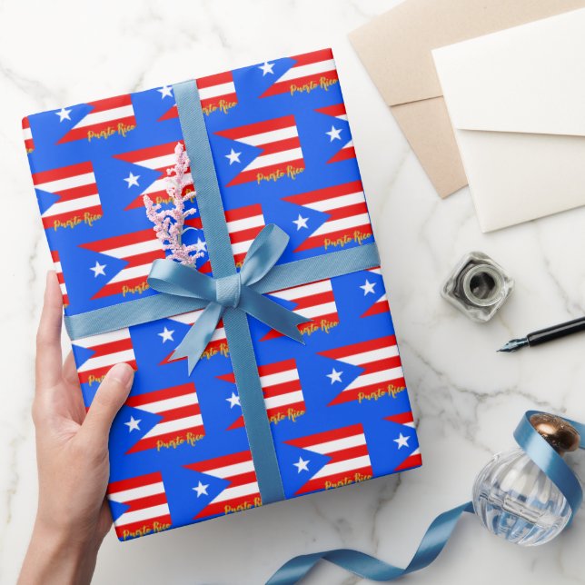 Puerto Rico Wrapping Paper, Blue, Flag patriotic Paper (Gifting)