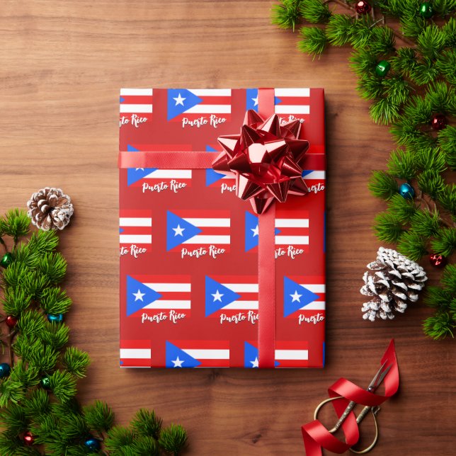 Puerto Rico Wrapping Paper, red, Puerto Rican Flag Paper (Holiday Gift)