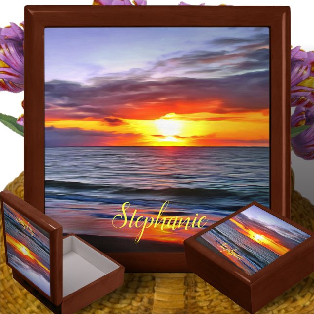 Puerto Sunset 1739 Jewelry Keepsake Box (Golden Oak)