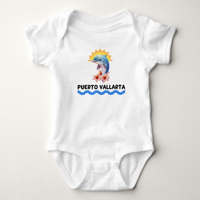 Puerto Vallarta Dolphin Baby Bodysuit (Front)
