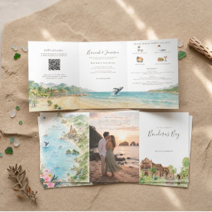 Puerto Vallarta Illustrated Wedding Map Tri-Fold Invitation