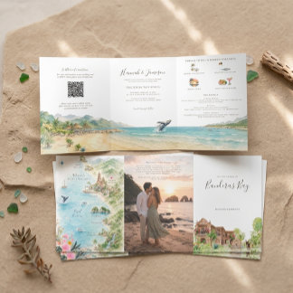 Puerto Vallarta Illustrated Wedding Map Tri-Fold Invitation