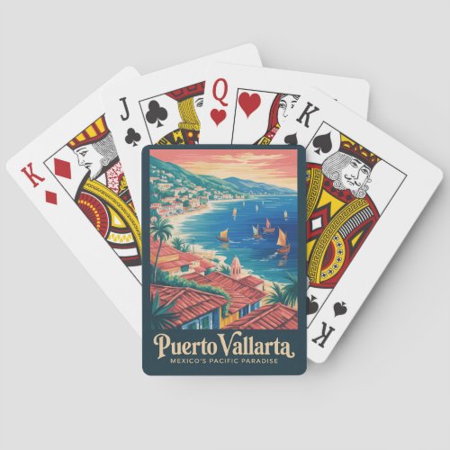 Puerto Vallarta Mexico Beach Illustration Travel Poker Cards