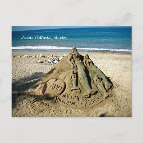 Puerto Vallarta Mexico Beach Sand Art Postcard