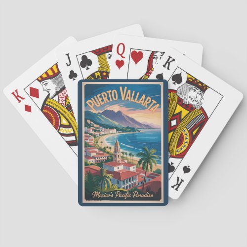 Puerto Vallarta Mexico Illustration Travel Art Poker Cards
