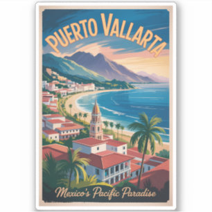 Puerto Vallarta Mexico Illustration Travel Art Sticker