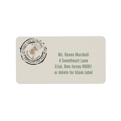 Puerto Vallarta Mexico Passport Palm Tree Stamp Label