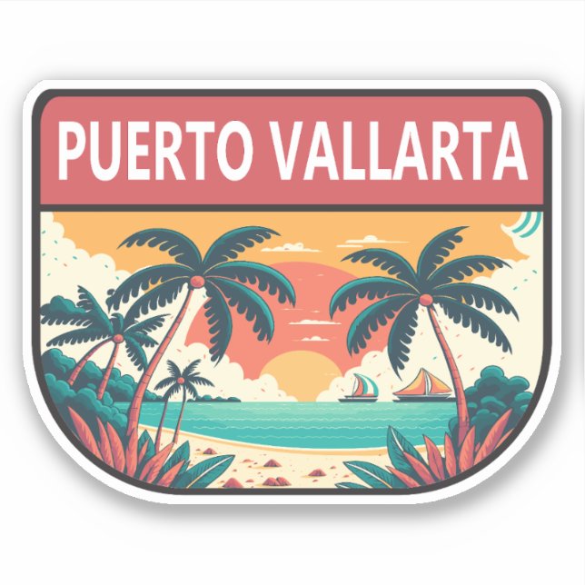 Puerto Vallarta Mexico Retro Emblem Sticker (Front)