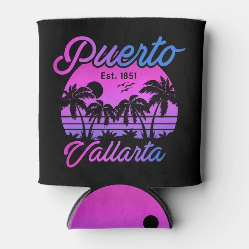 Puerto Vallarta Mexico Retro Sunset Souvenirs 60s Can Cooler