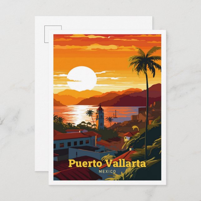 Puerto Vallarta Mexico Travel Art Vintage Postcard (Front/Back)
