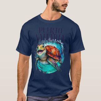Puerto Vallarta Mexico Watercolor Happy Sea Turtle T-Shirt