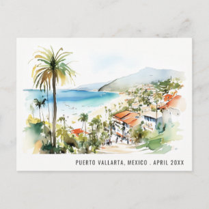 Puerto Vallarta Mexico Watercolor Landscape Travel Holiday Postcard