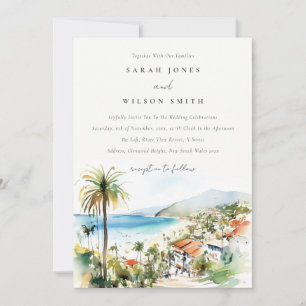 Puerto Vallarta Mexico Watercolor scape Wedding Invitation