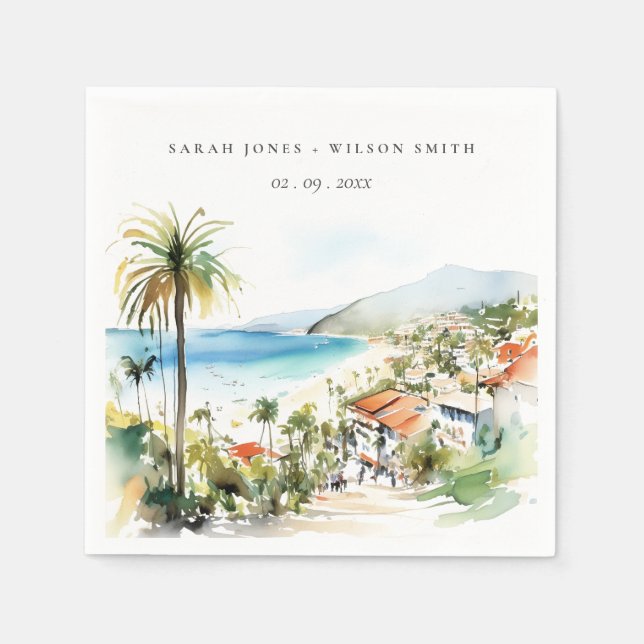 Puerto Vallarta Mexico Watercolor scape Wedding Napkins (Front)