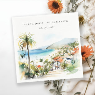 Puerto Vallarta Mexico Watercolor scape Wedding Napkins