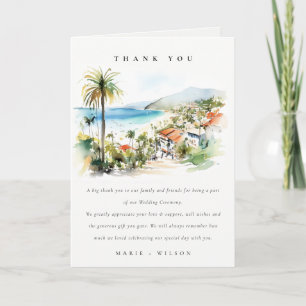 Puerto Vallarta Mexico Watercolor scape Wedding Thank You Card