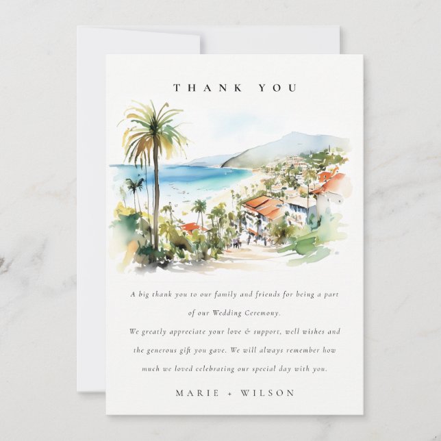 Puerto Vallarta Mexico Watercolor scape Wedding Thank You Card (Front)