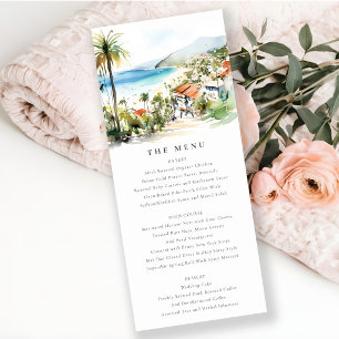 Puerto Vallarta Mexico Watercolor Wedding Menu Invitation