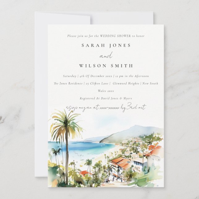 Puerto Vallarta Mexico Watercolor Wedding Shower Invitation (Front)