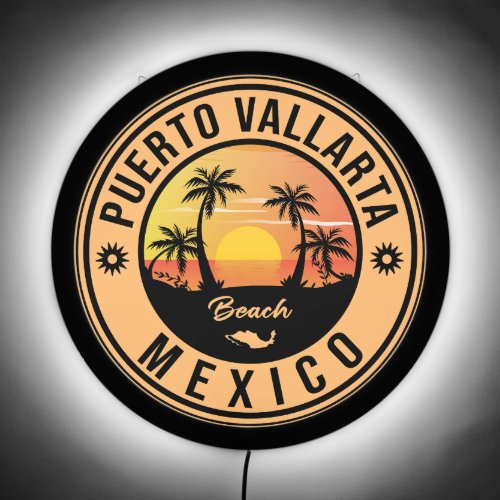 Puerto Vallarta Palm Tree Retro 80s Mexican Playa LED Sign