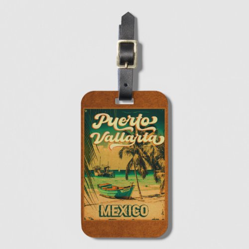 Puerto Vallarta Palm Tree Retro 80s Mexican Playa Luggage Tag