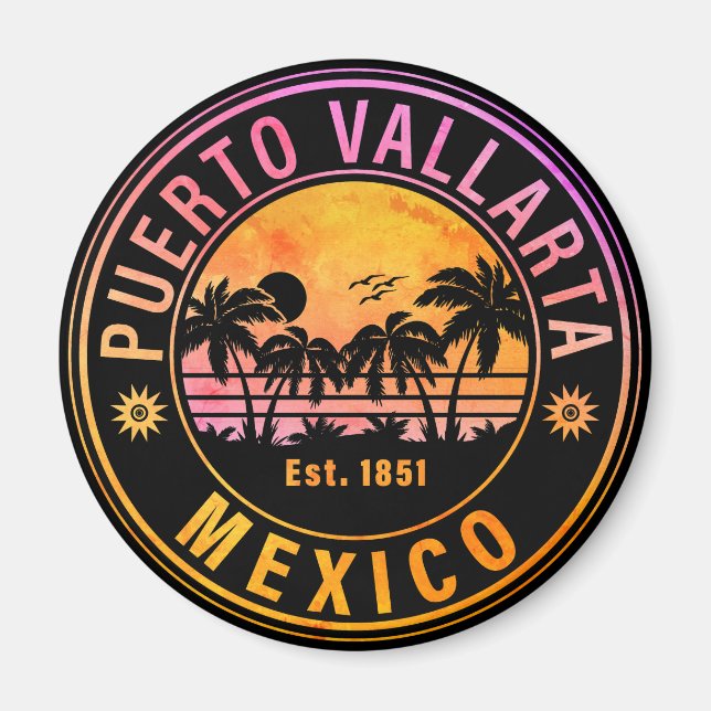 Puerto Vallarta Palm Tree Retro 80s Mexican Playa Magnet (Front)