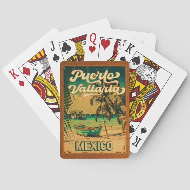 Puerto Vallarta Palm Tree Retro 80s Mexican Playa Poker Cards (Back)