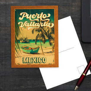Puerto Vallarta Palm Tree Retro 80s Mexican Playa Postcard