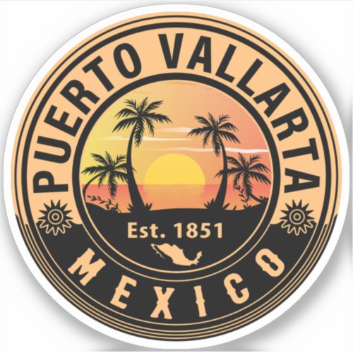 Puerto Vallarta Palm Tree Retro 80s Mexican Playa Sticker