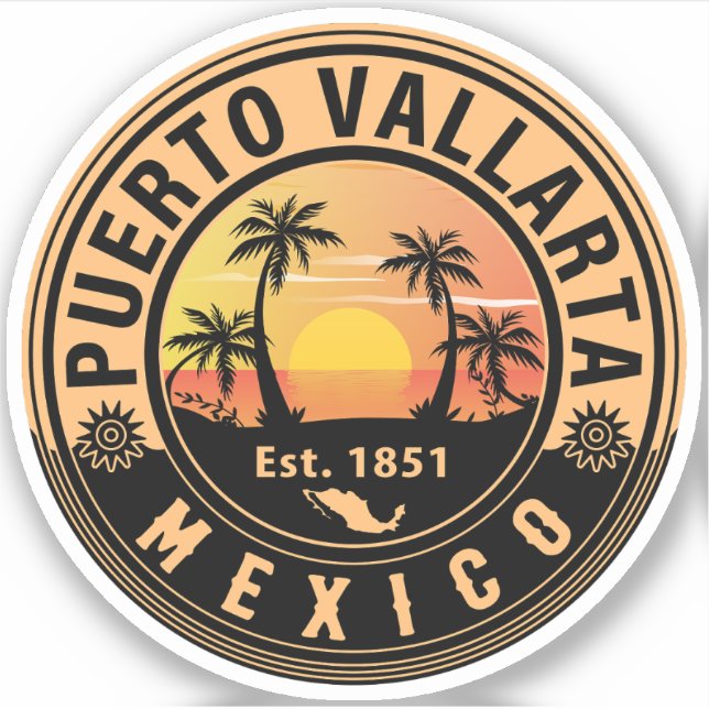 Puerto Vallarta Palm Tree Retro 80s Mexican Playa Sticker (Front)
