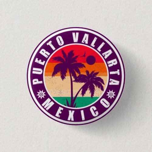 Puerto Vallarta Palm Tree Retro Souvenir 80s Button