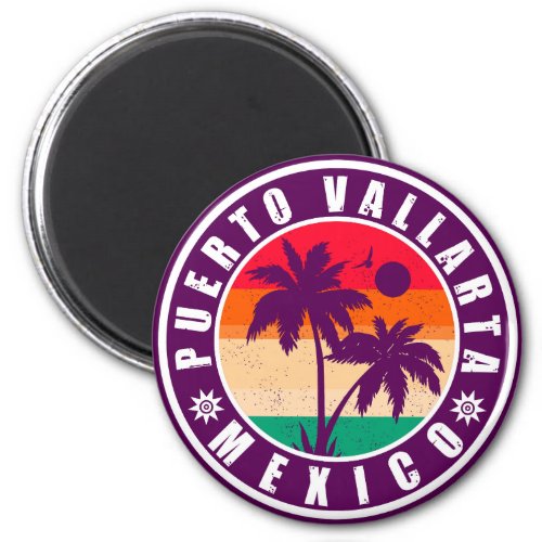 Puerto Vallarta Palm Tree Retro Souvenir 80s Magnet
