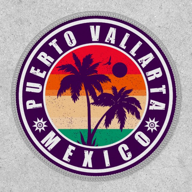 Puerto Vallarta Palm Tree Retro Souvenir 80s Patch (Front)