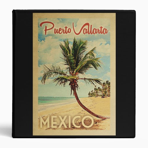 Puerto Vallarta Palm Tree Vintage Travel 3 Ring Binder