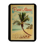 Puerto Vallarta Palm Tree Vintage Travel Magnet at Zazzle