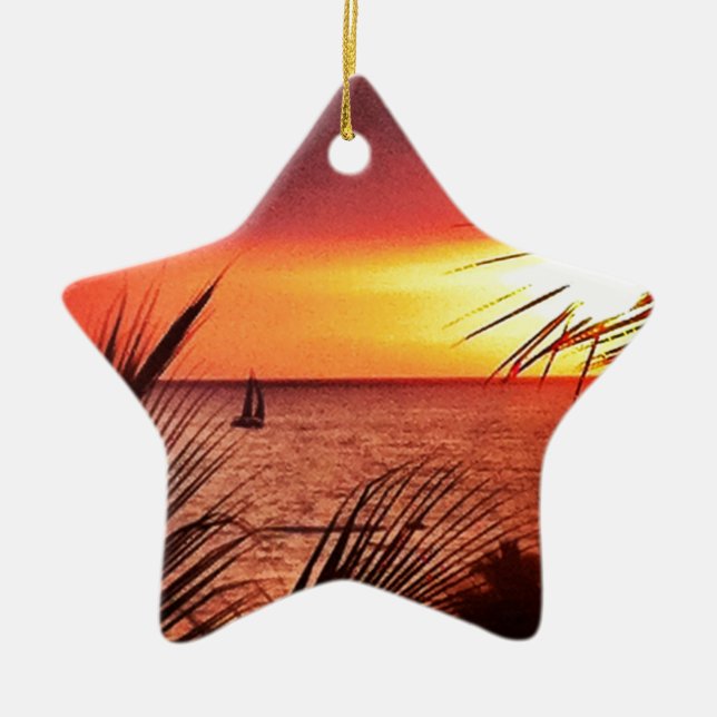 Puerto Vallarta Sunset Ceramic Ornament (Front)