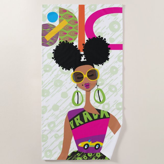 Puff Girl Colorful Beach Towel (Front)