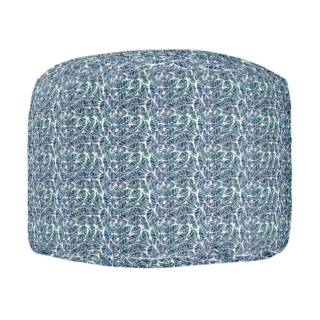Puff hogar azul hojas estampado otoño pouf (Right)