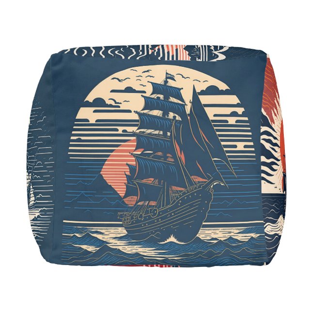puff ship hobbies retro blue ocenan pouf (Left)