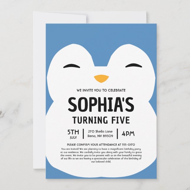 Puff The Penguin Squishmallow Birthday Party Invitation (Front)