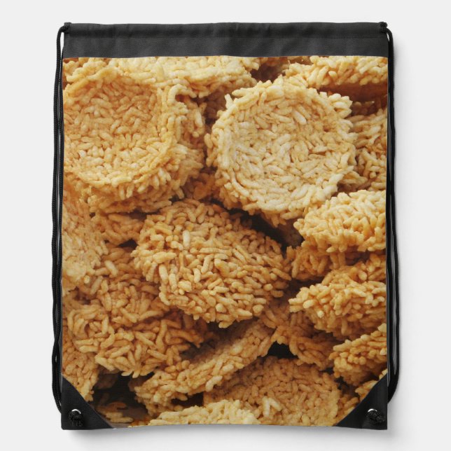 Puffed Rice Cakes ~ Asian Sweets Desserts Food Drawstring Bag (Front)