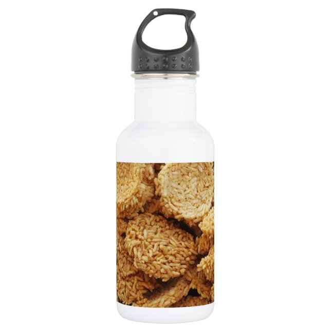 Puffed Rice Cakes ~ Asian Sweets Desserts Food Stainless Steel Water Bottle (Front)