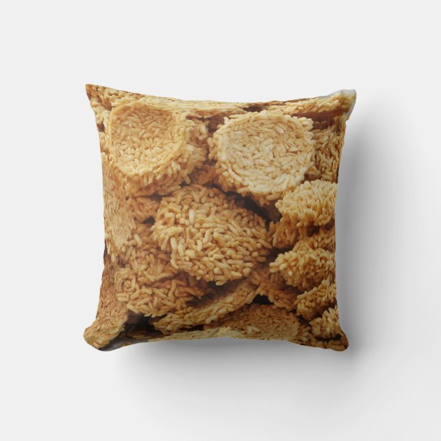 Puffed Rice Cakes ~ Asian Sweets Desserts Food Throw Pillow (Front)