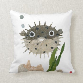 Puffer  Blowfish Throw Pillow by BlessHue at Zazzle